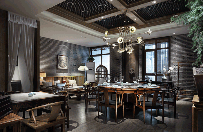 设计时间:2015.7-2015.9 项目类型:高档饭店装修 设计风格:沉稳庄重 简介: 本案是南昌一家中式高档饭店装修案例,它带给人的是一种江南小镇的中国古典美感。设计师为了营造出这种美感,在装修材料的选用中采用了大量的青砖和原木。青砖墙面是酒店氛围营造的最重要部分,当然中国传统的原木门窗蕴含的中式气息也很浓重,但设计师用来表现饭店整体氛围的重点却在青砖墙上,尤其是饭店过道的部分,给人一种明清时期江南大宅院的感觉。