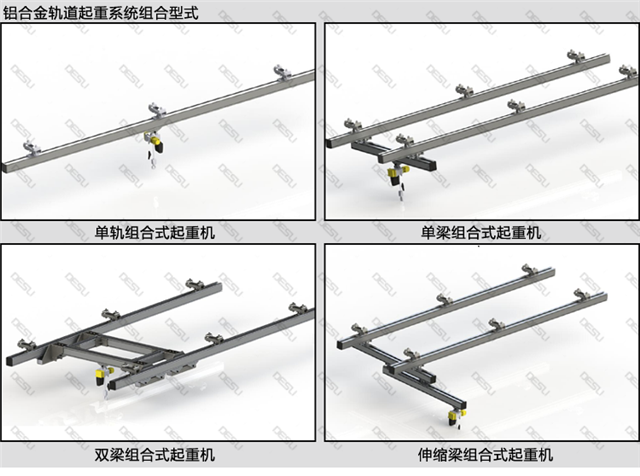 > 铝合金kbk轨道组合式起重机铝轨轻载起重机   采用阳极电镀工艺 ,无