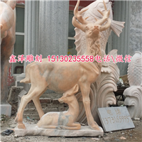 鑫泽雕刻厂石雕鹿晚霞红母子鹿户外雕塑动物